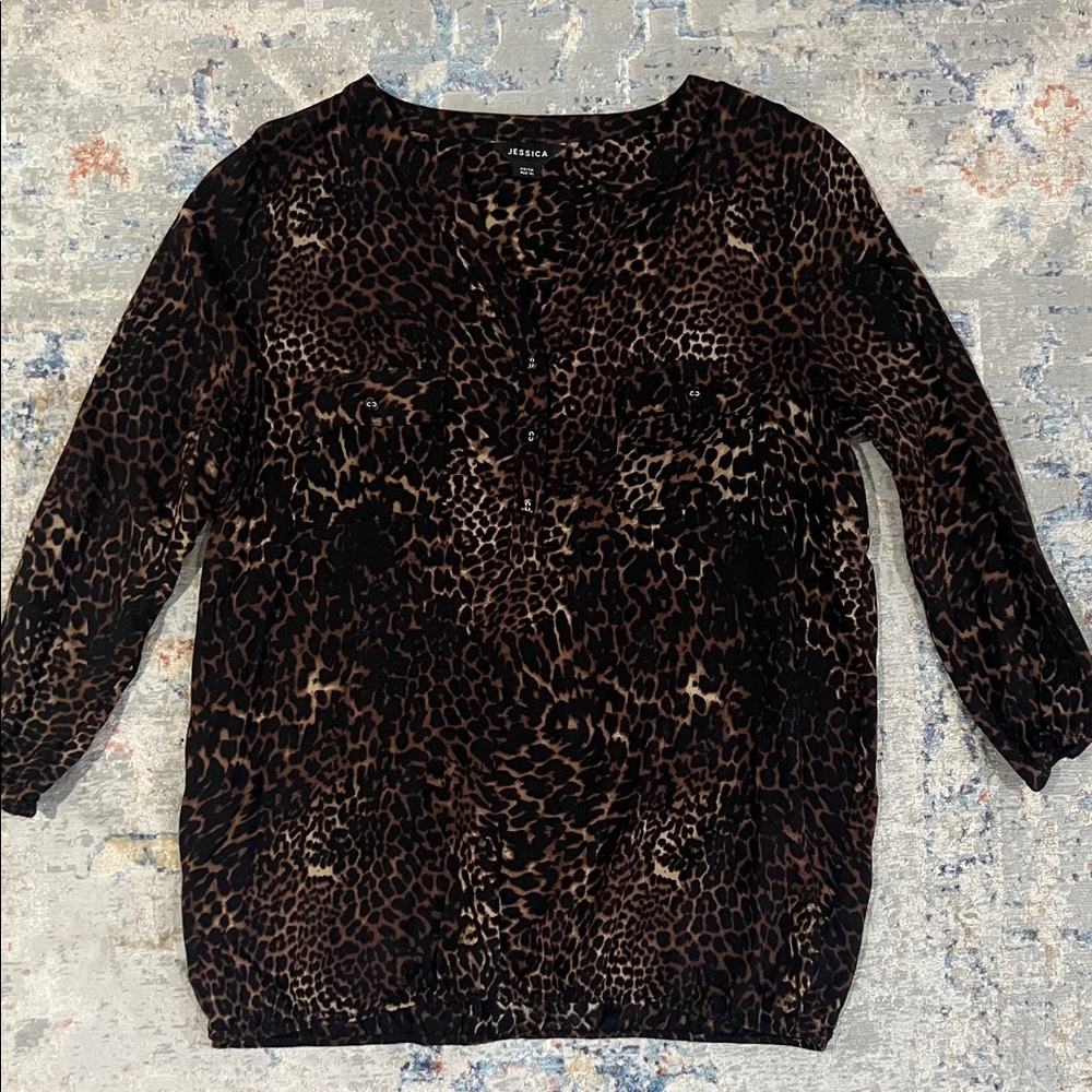 Women's 3/4 Sleeve Brown Leopard Print Blouse Size XS